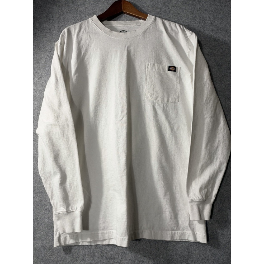Dickies Heavyweight Long Sleeve Pocket T-Shirt White XL 100% Cotton Workwear